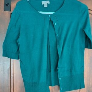 LOFT Green Short-Sleeve Button Front Cardigan